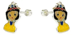 Aretes Broquel Plata 925 Zirconia Azul Diseño Princesa para Mujer - Imagen 1