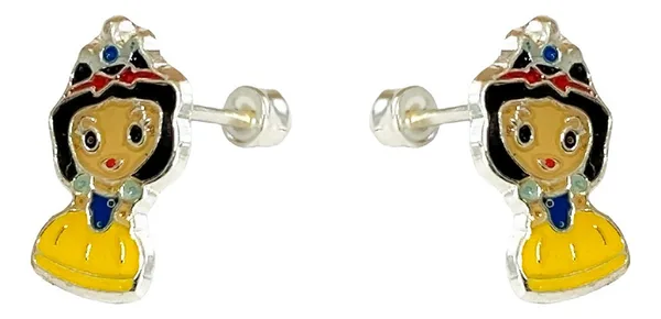 Aretes Broquel Plata 925 Zirconia Azul Diseño Princesa para Mujer - Imagen 1