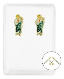 Aretes Broquel Oro 10k San Judas Esmaltado Dije Religioso Mujer - Imagen 1