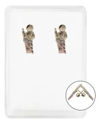 Aretes Broquel Oro 10k San Judas Tadeo Diseño Florentino Tricolor - Imagen 1