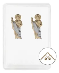Aretes Broquel Oro 10k San Judas Tadeo Diseño Delineado - Imagen 1