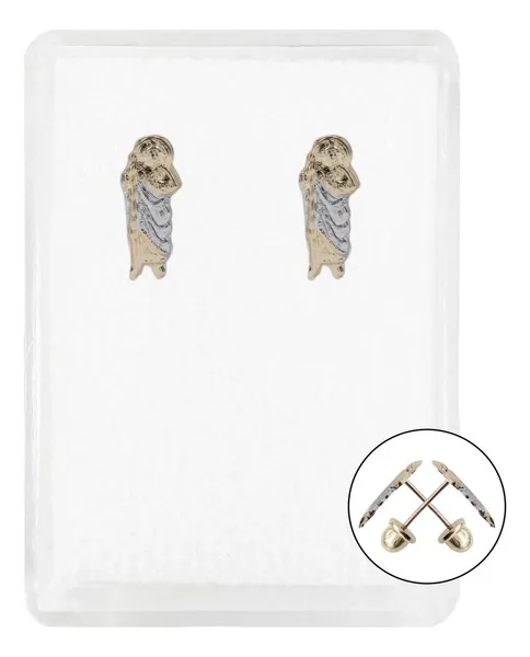 Aretes de oro 10k dorado diseno San Judas broquel dama — Joyaris