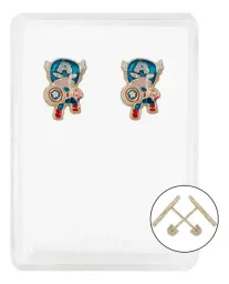 Aretes Broquel Oro 10k Diseño Héroe Azul - Imagen 1