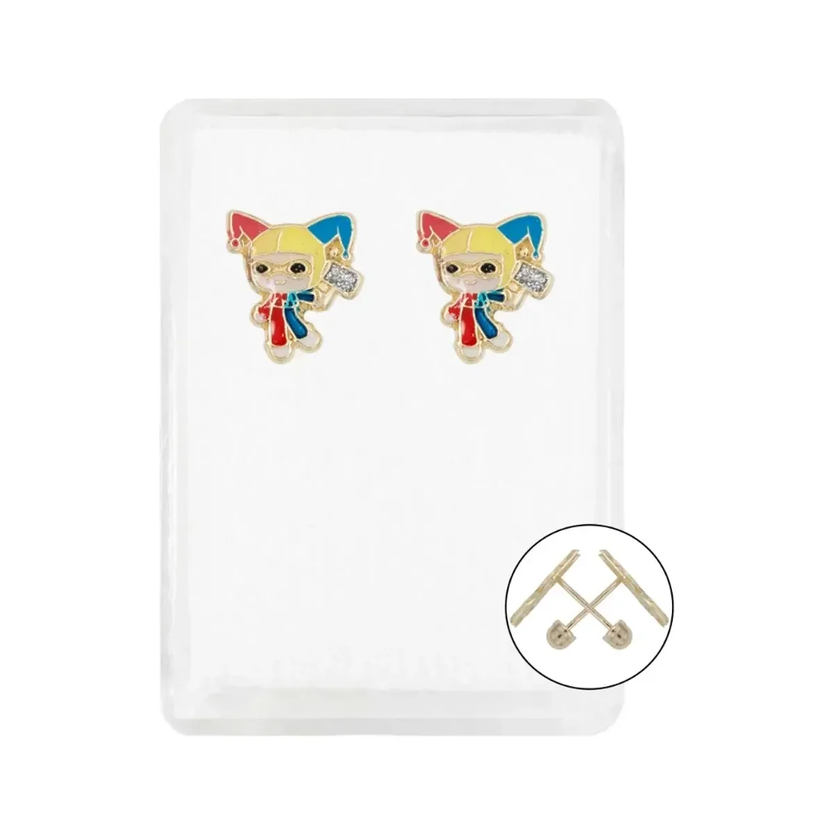 Aretes de oro 10k multicolor broquel super heroes villanos — Joyaris