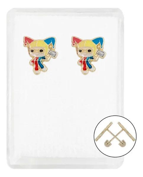 Aretes de oro 10k multicolor broquel super heroes villanos — Joyaris