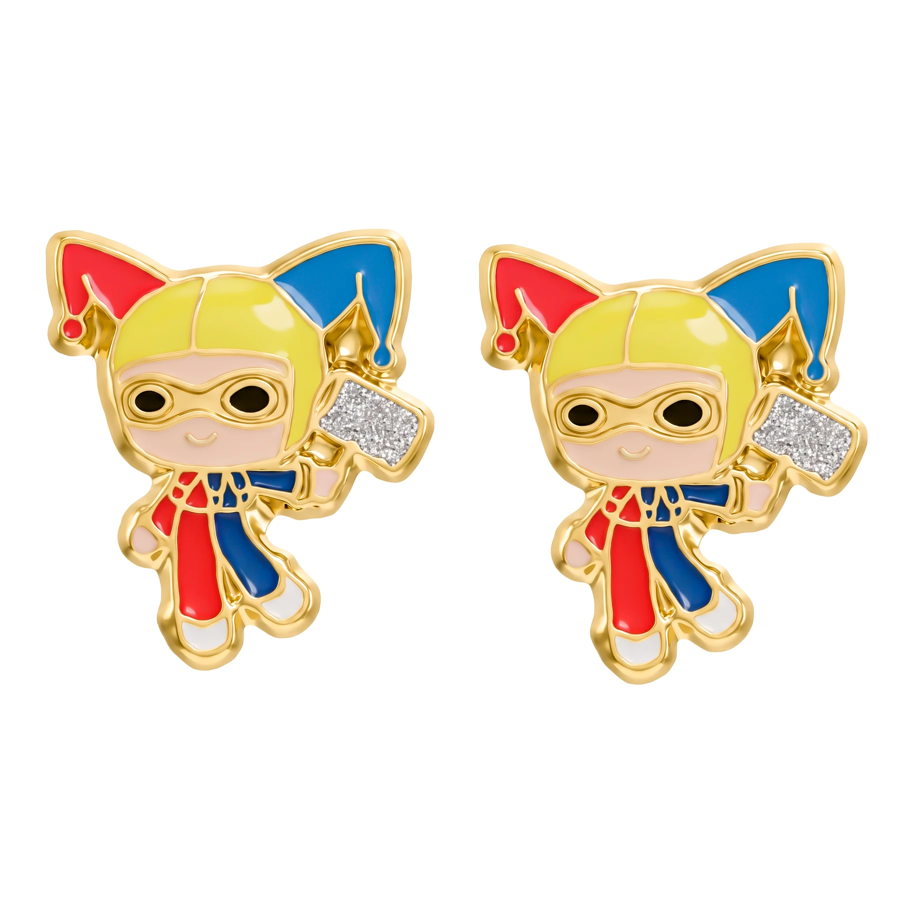 Aretes Broquel Super Héroes Villanos Multicolor Oro 10k - Imagen 1