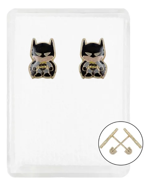 Aretes de oro 10k negro broquel Super Heroes Villanos — Joyaris