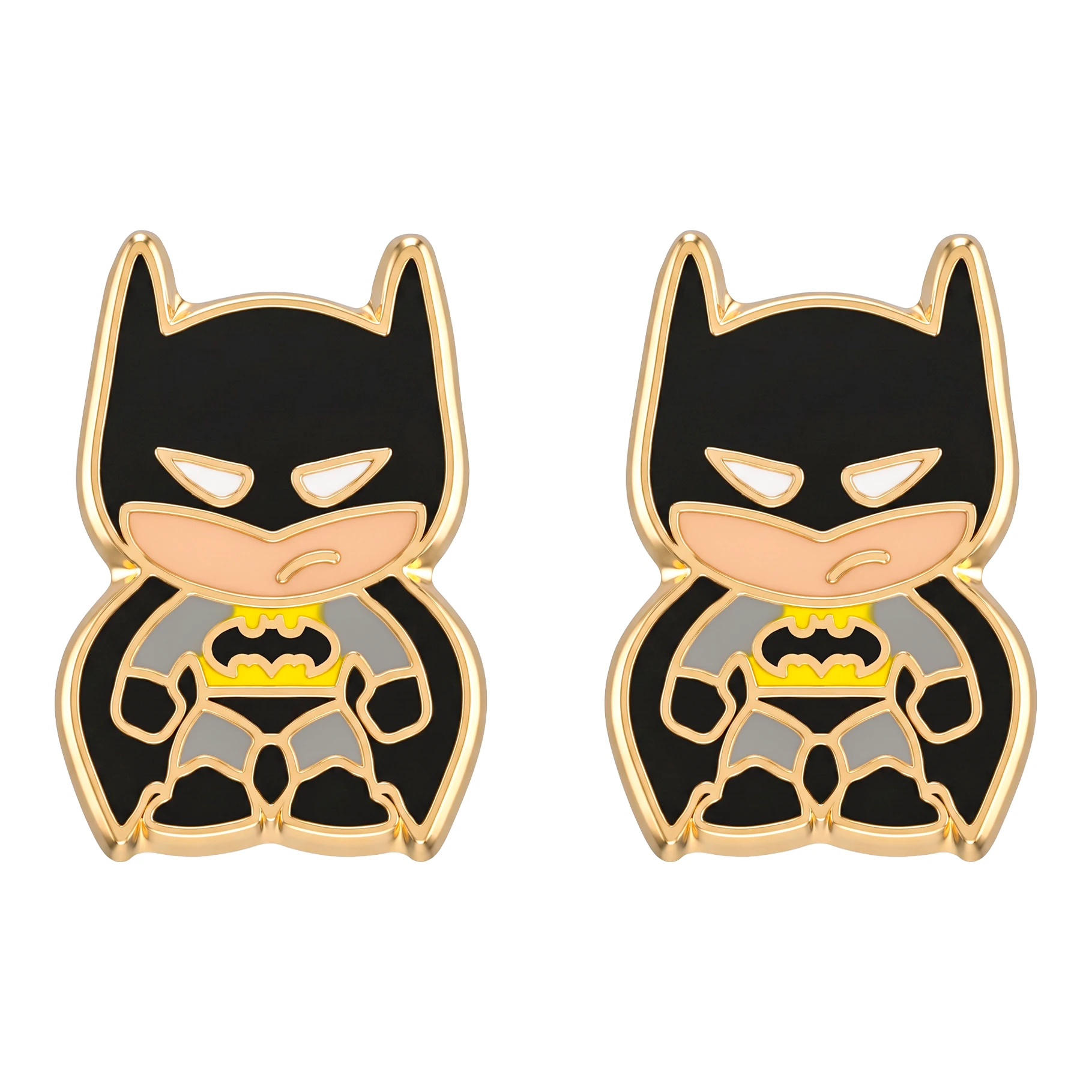 Aretes Broquel Super Heroes Villanos Negro Oro 10k - Imagen 1