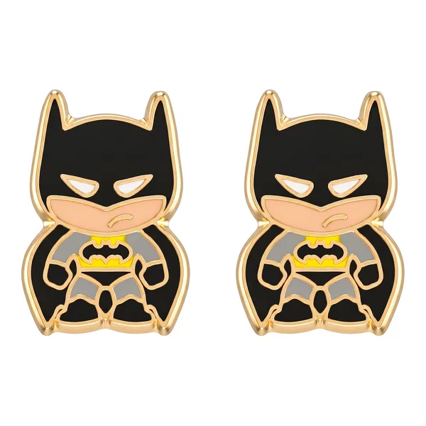 Aretes Broquel Super Heroes Villanos Negro Oro 10k - Imagen 1