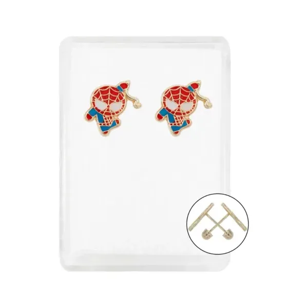 Aretes de oro 10k rojo broquel diseno super heroes villanos — Joyaris