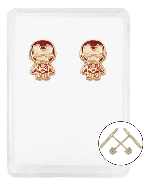 Aretes de oro 10k rojo amarillo diseno Super Heroes broquel — Joyaris