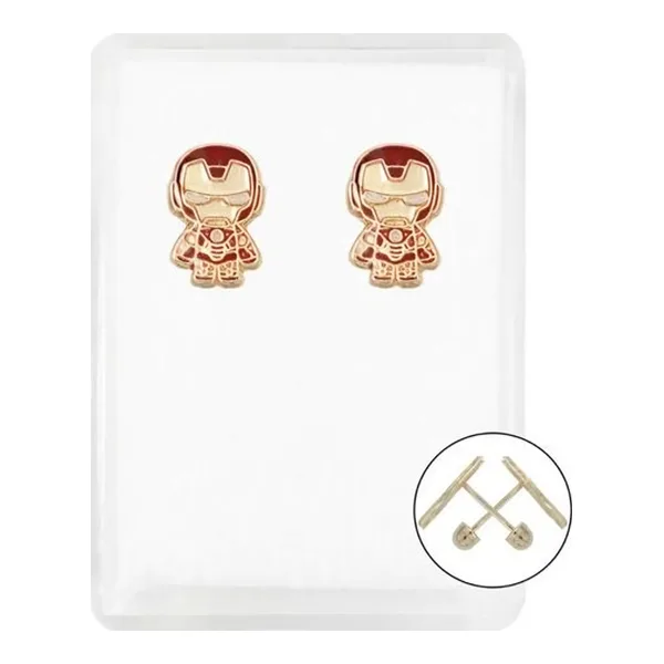 Aretes de oro 10k rojo amarillo diseno Super Heroes broquel — Joyaris