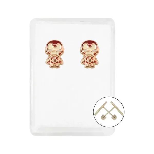 Aretes de oro 10k rojo amarillo diseno Super Heroes broquel — Joyaris