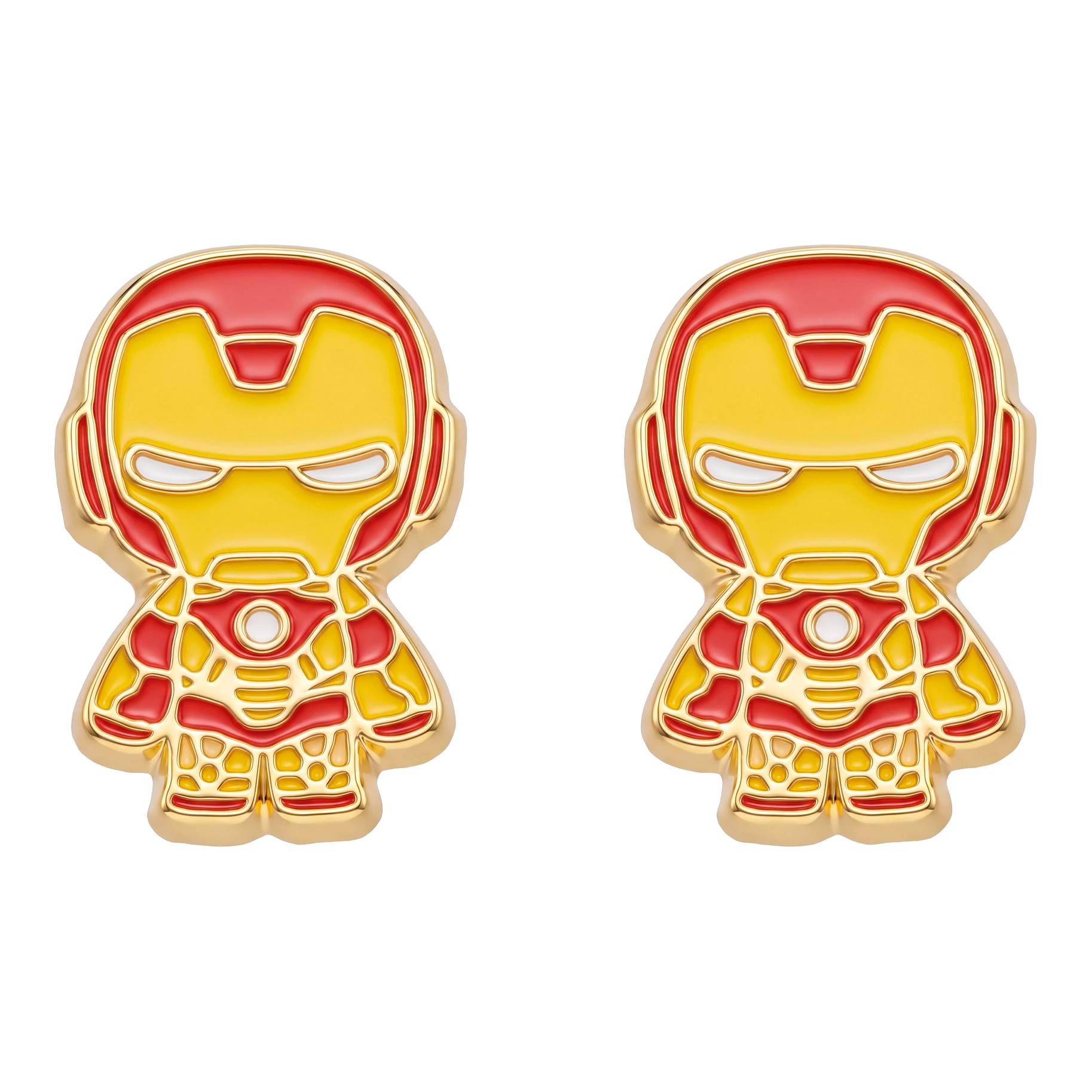 Aretes Broquel Superhéroes Oro 10k Rojo Amarillo - Imagen 1