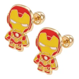 Aretes Broquel Superhéroes Oro 10k Rojo Amarillo - Imagen 2