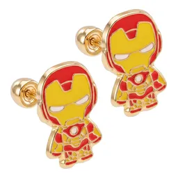 Aretes Broquel Superhéroes Oro 10k Rojo Amarillo - Imagen 3