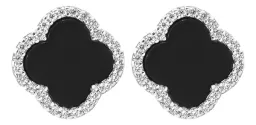 Aretes Broquel Plata .925 Trébol Cuatro Hojas con Zirconia - Imagen 1
