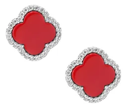 Aretes Mariposa Plata 925 Trébol Cuatro Hojas Zirconia - Imagen 2