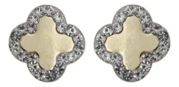 Aretes Broquel Oro 10k Trébol Flor Zirconia 8mm - Imagen 3
