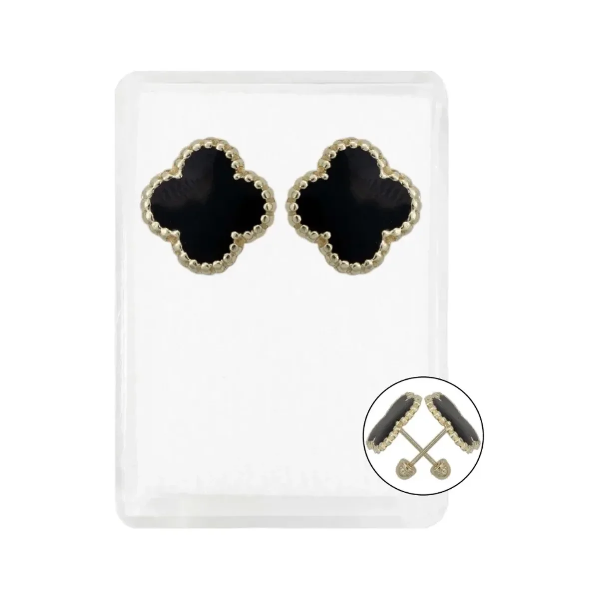 aretes de oro 10k dorado trebol esmaltado flor corridos tumbados 11mm — Joyaris