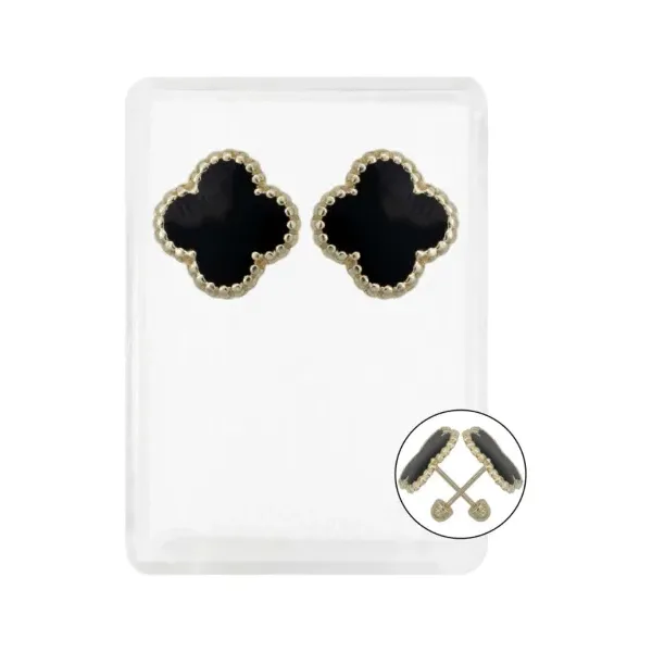 aretes de oro 10k dorado trebol esmaltado flor corridos tumbados 11mm — Joyaris
