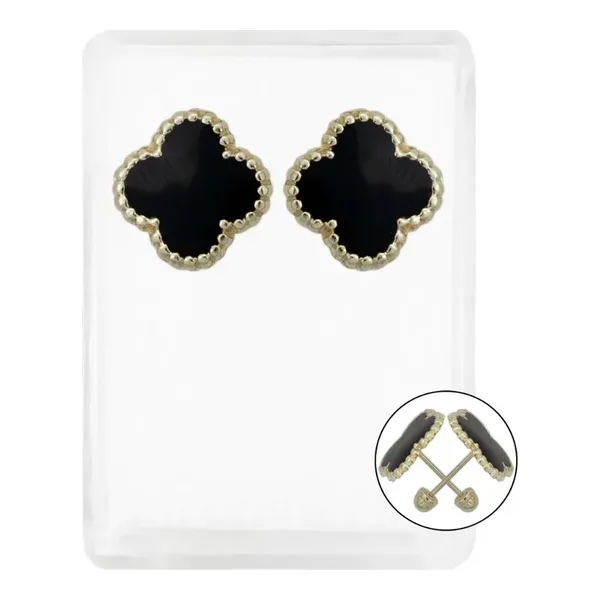 aretes de oro 10k dorado trebol esmaltado flor corridos tumbados 11mm — Joyaris