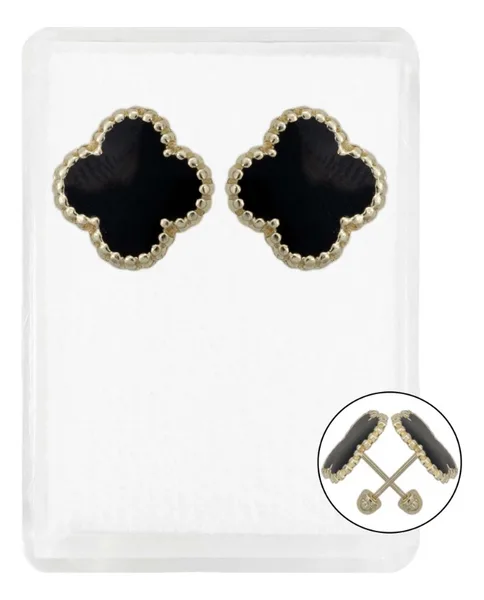 aretes de oro 10k dorado trebol esmaltado flor corridos tumbados 11mm — Joyaris