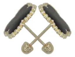 Aretes Broquel Trebol Flor Esmaltado Oro 10k - Imagen 2