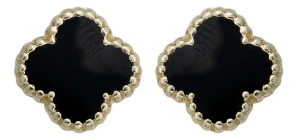 Aretes Broquel Trebol Flor Esmaltado Oro 10k - Imagen 3