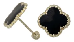 Aretes Broquel Trebol Flor Esmaltado Oro 10k - Imagen 4