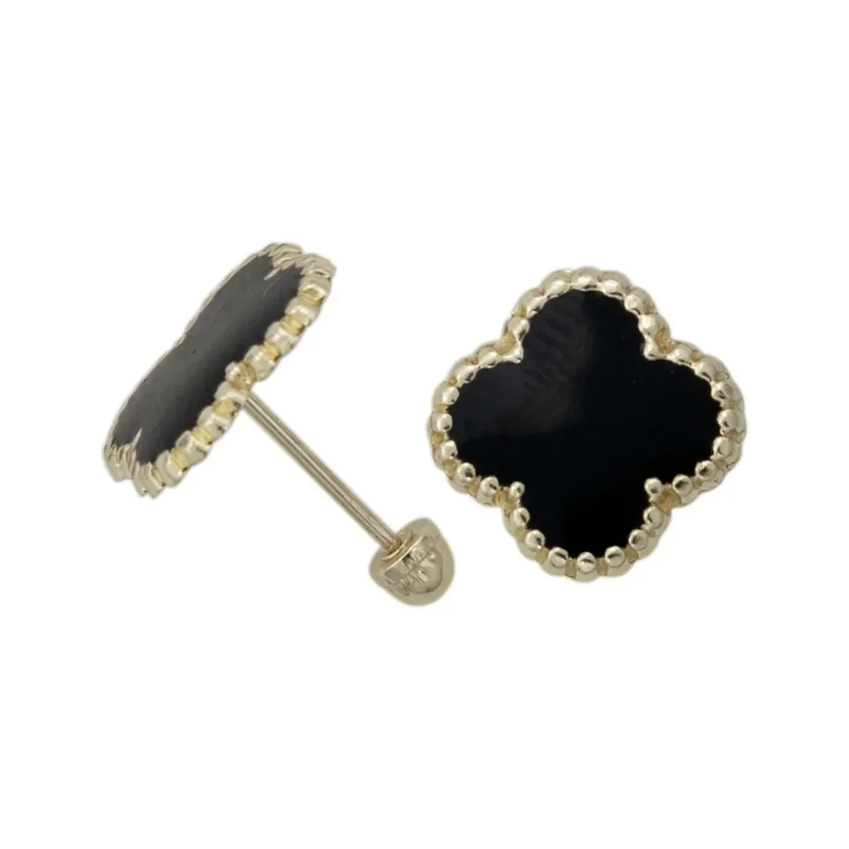 Aretes Broquel Trebol Flor Esmaltado Oro 10k - Imagen 4