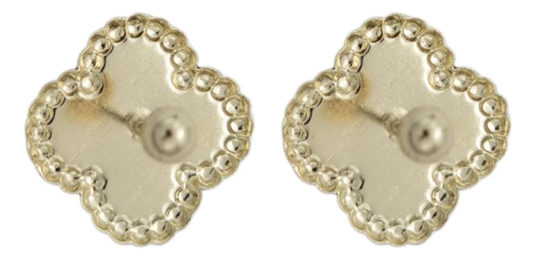 Aretes Broquel Trebol Flor Esmaltado Oro 10k - Imagen 5