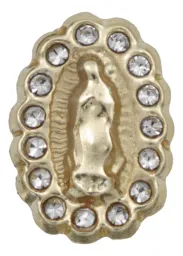 Aretes Broquel Oro 10k Virgen Guadalupe Zirconia Transparente - Imagen 2