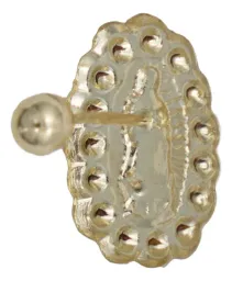 Aretes Broquel Oro 10k Virgen Guadalupe Zirconia Transparente - Imagen 3