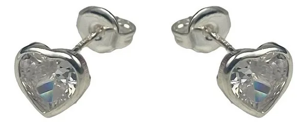 Aretes broqueles de plata .925 plateado zirconia corazon — Joyaris