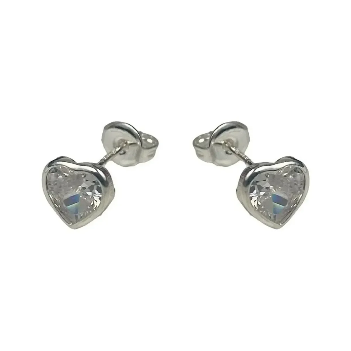 Aretes broqueles de plata .925 plateado zirconia corazon — Joyaris