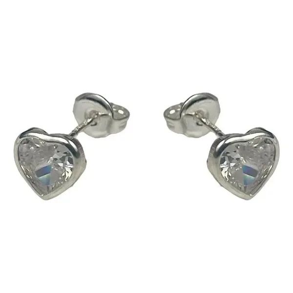 Aretes broqueles de plata .925 plateado zirconia corazon — Joyaris