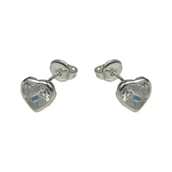 Aretes broqueles de plata .925 plateado zirconia corazon — Joyaris