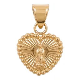 Dije Corazón Virgen de Guadalupe de Oro 10k Diamantado 15 mm - Imagen 1