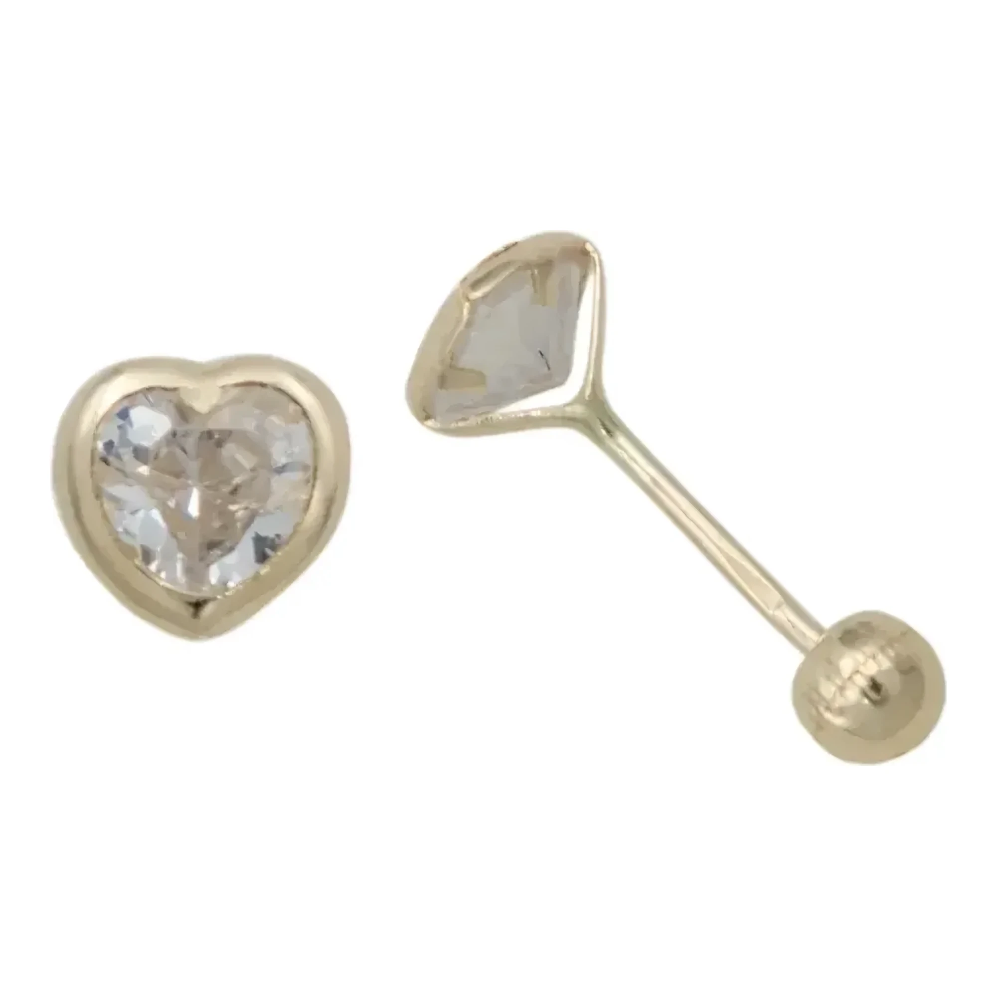 Aretes Broqueles de Oro 10k Corazón con Zirconia 5 mm - Imagen 3
