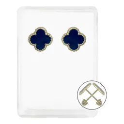 Aretes Colgante Oro 10k Trébol Esmaltado Azul - Imagen 1