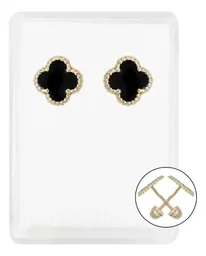 Aretes Colgante Oro 10k Trébol Esmaltado Negro - Imagen 1