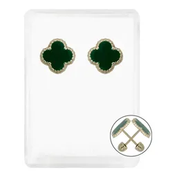 Aretes Colgante Oro 10k Trébol Esmaltado Verde - Imagen 1