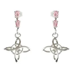 Aretes Colgante Plata 925 Nudo de Bruja con Zirconia Rosa - Imagen 1