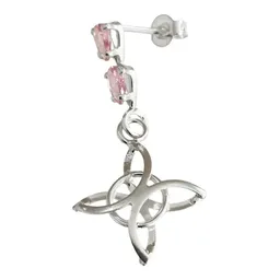 Aretes Colgante Plata 925 Nudo de Bruja con Zirconia Rosa - Imagen 2