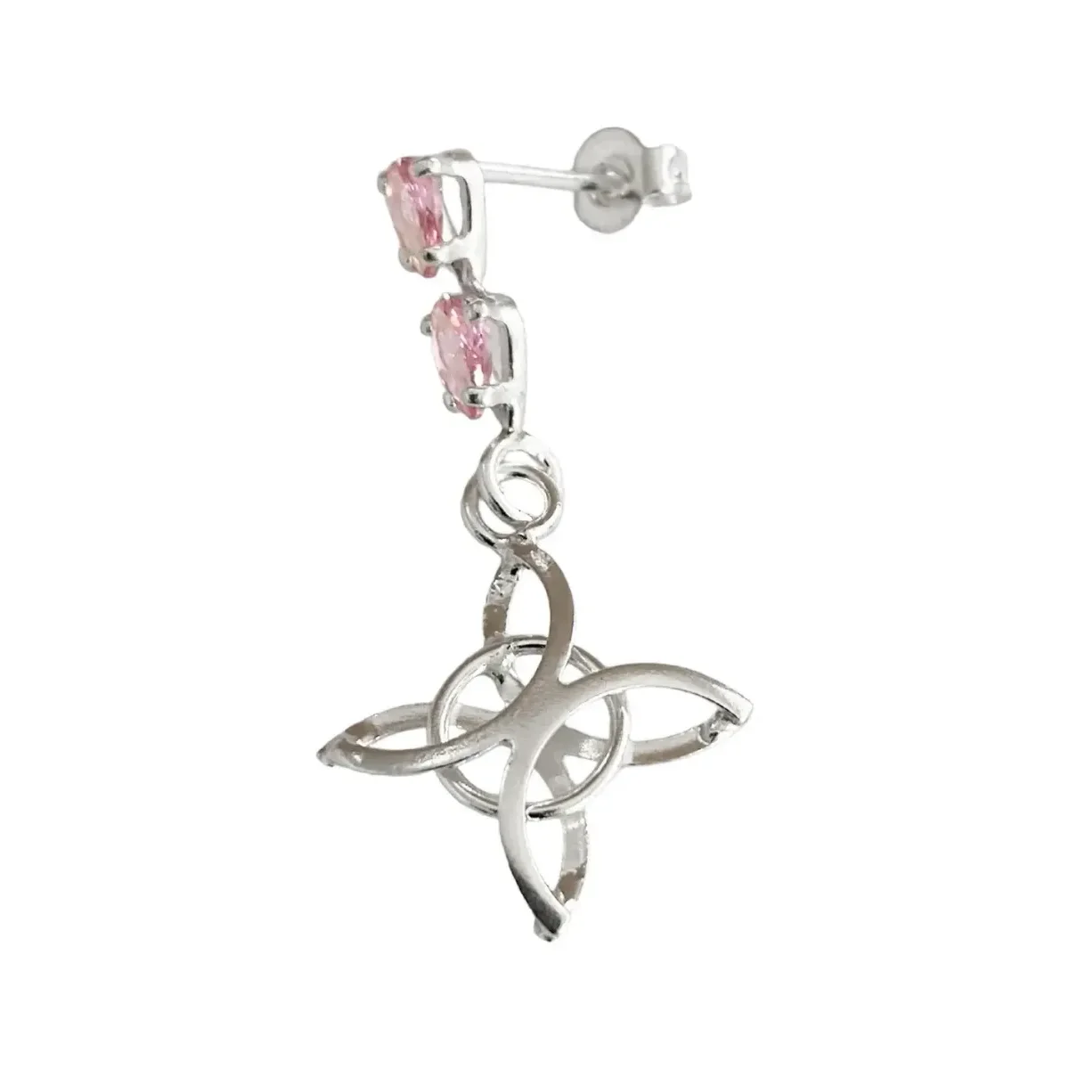 Aretes Colgante Plata 925 Nudo de Bruja con Zirconia Rosa - Imagen 2