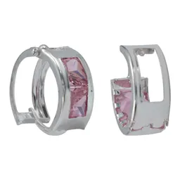 Aretes Colgante Plata 925 Zirconia Rosa Brillante - Imagen 1