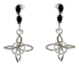 Aretes Colgantes Plata 925 Nudo de Bruja con Zirconia Negra - Imagen 1