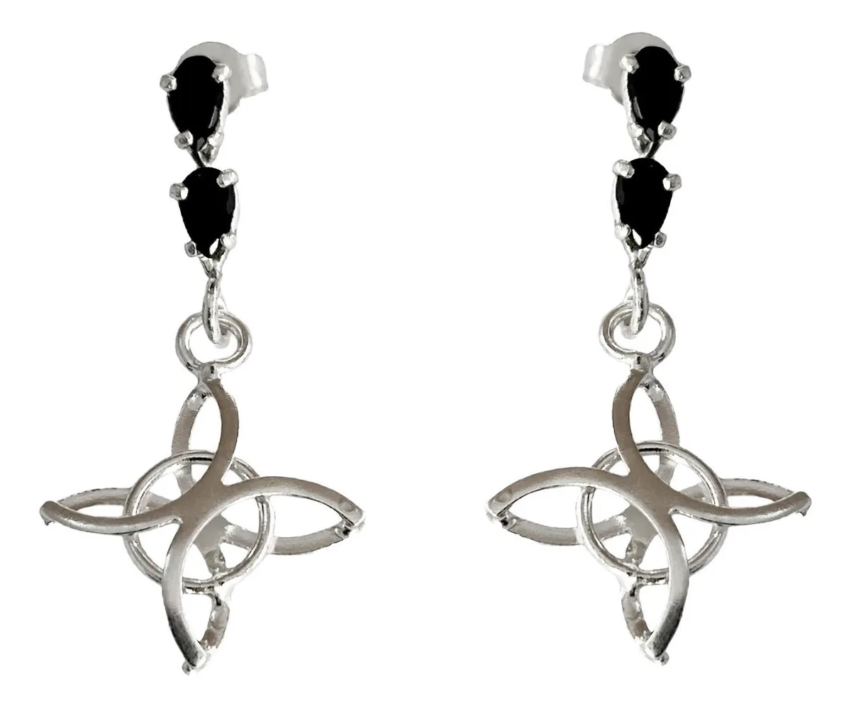 Aretes Colgantes Plata 925 Nudo de Bruja Zirconia Negra - Joyaris joyería artesanal