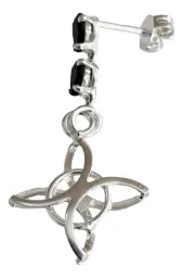 Aretes Colgantes Plata 925 Nudo de Bruja con Zirconia Negra - Imagen 2
